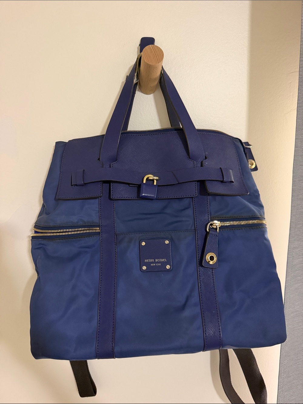 henri bendel navy blue Convertible Backpack Tote with Gold Hardware